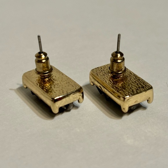 Natural Black Druzy Quartz Crystal Gold Plated Bar Stud Earrings 0.6" - Picture 9 of 9